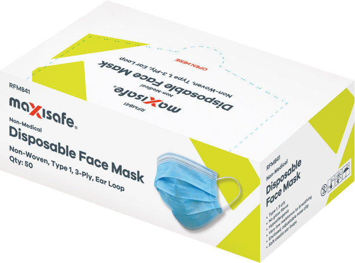 Maxisafe WGBZ01-50 RFM841 Disposable Face Mask - 50 Pack