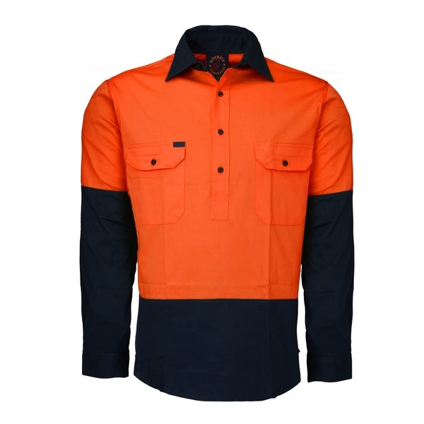 Ritemate RM107VCF Vented Closed Front Lightweight Long Sleeve - Orange/Navy - Front View