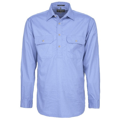 Pilbara RM200CF Original Mens Closed Front L/Sleeve Shirt Pale Blue