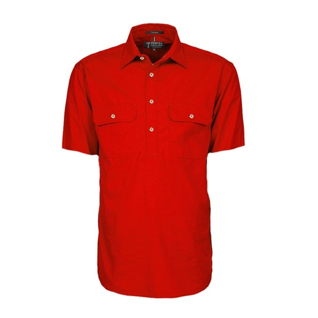 Pilbara RM200CFS Mens Closed Front Short Sleeve Lightweight Shirt Red