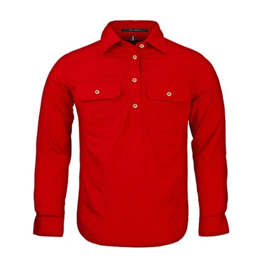 Pilbara RM400CF Kids Closed Front L/S Shirt Red