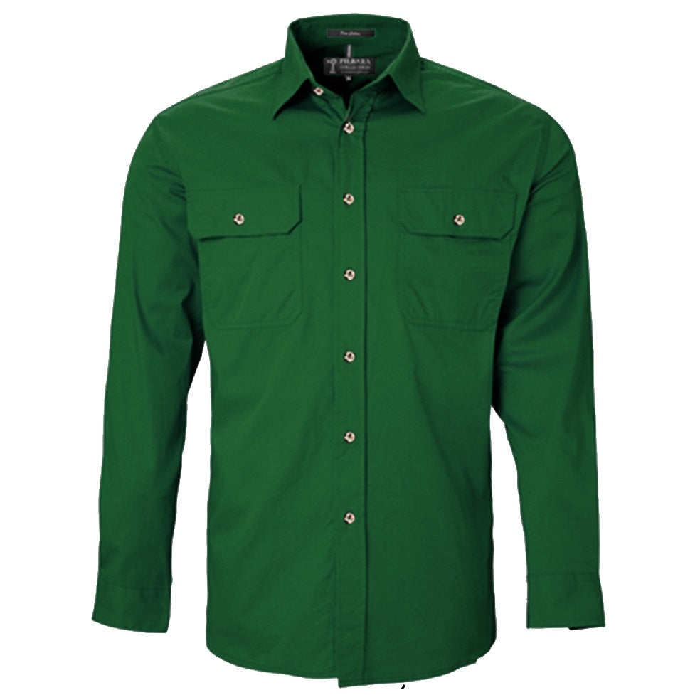 Pilbara RM500BT Mens Open Front L/S Lightweight Shirt Green