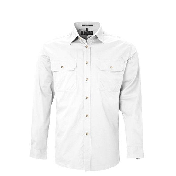 Pilbara RM500BT Mens Open Front L/S Lightweight Shirt White