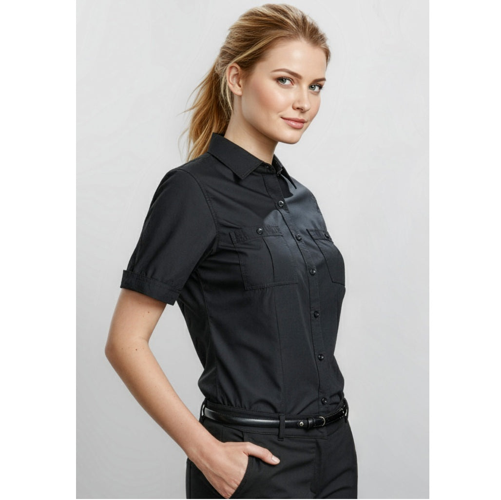 Biz Collection S306LS Bondi Ladies Short Sleeve Shirt - Black - Alternative Front View