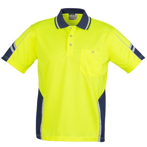 Syzmik ZH237 Mens HiVis Squad Short Sleeve Polo - Yellow/Navy - Front View