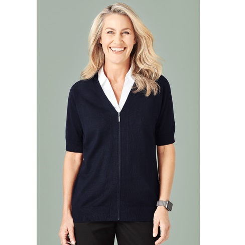 BizCare CK962LC Ladies Zip Front Short Sleeve Knit Cardigan