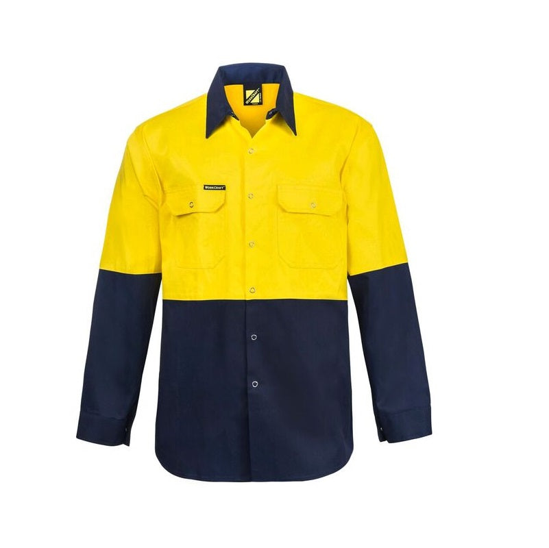 Workcraft WS3032 HiVis Two Tone Long Sleeve Cotton Drill Shirt with Press Studs