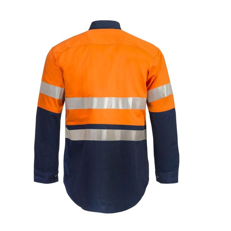 Workcraft WS3072 Hi Vis Two Tone Long Sleeve Cotton Drill Shirt with Press Studs
