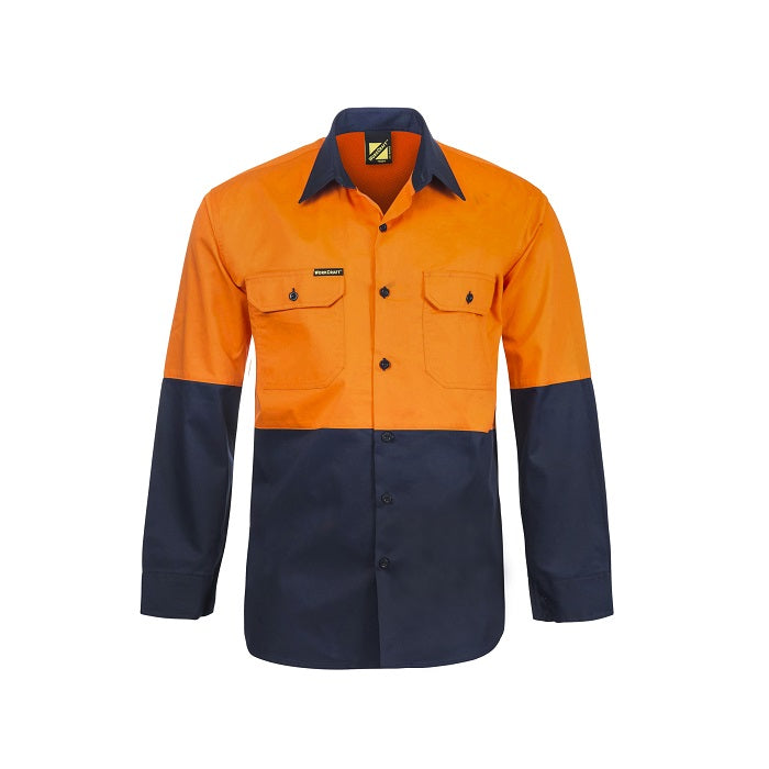 Workcraft WS4247 Lightweight HiVis Two Tone L/S Vented Cotton Drill Shirt