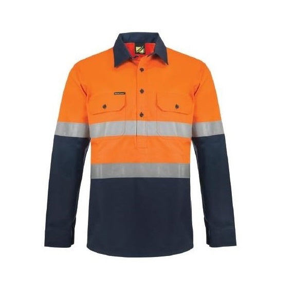 Workcraft WS6032 Lightweight HiVis 2-Tone Half Placket Vented Cotton Drill Shirt
