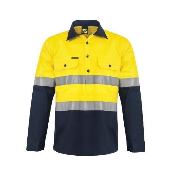 Workcraft WS6032 Lightweight HiVis Two Tone Half Placket Vented Cotton Drill Shirt