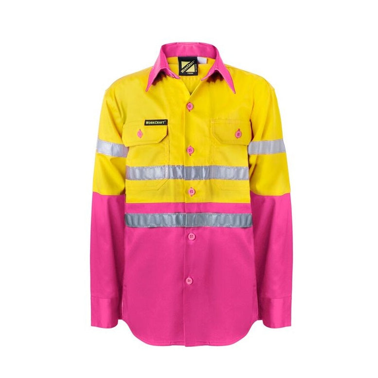 Workcraft WSK125 DISCONTINUED Kids HiVis 2 Tone L/Sleeve Shirt 3M Tape
