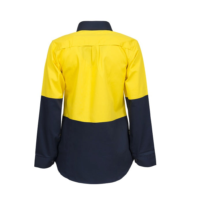 Workcraft WSL502 Ladies Lightweight HiVis Two Tone Long Sleeve Vented Cotton Drill Shirt