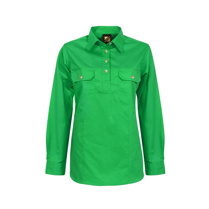 Workcraft WSL505 Ladies Lightweight Long Sleeve Half Placket Cotton Drill Shirt with Contrast Buttons