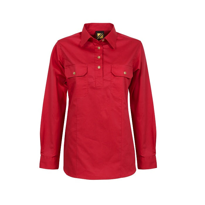 Workcraft WSL505 Ladies Lightweight Long Sleeve Half Placket Cotton Drill Shirt with Contrast Buttons