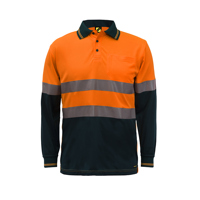 Workcraft WSP409 HiVis Two Tone Long Sleeve Micromesh Polo with Pocket and Tape