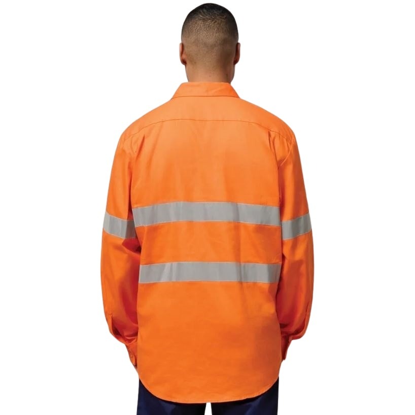 Hard Yakka Y07899 Hi Vis Closed Front Taped Long Sleeve Cotton Drill Shirt