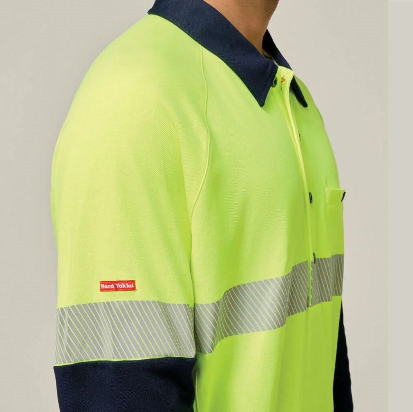 Hard Yakka Y11379 Koolgear HiVisibility Two Tone Long Sleeve Ventilated Polo With Segmented Tape
