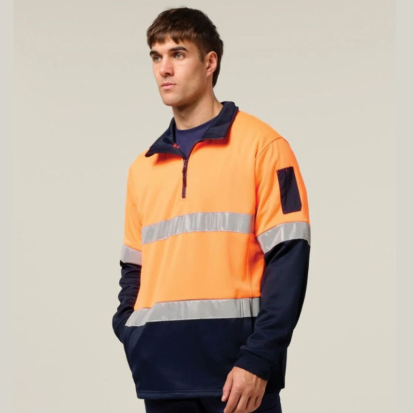 Hard Yakka Y19270 HiVis 2Tone 1/4 Zip Brushed Fleece Taped Jumper