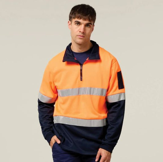 Hard Yakka Y19270 HiVis 2Tone 1/4 Zip Brushed Fleece Taped Jumper