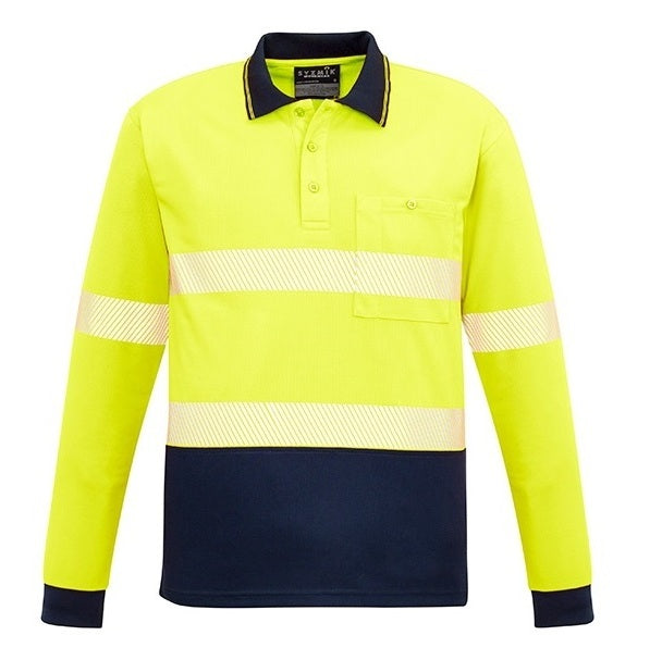 Syzmik ZH530 Unisex HiVis Segmented Long Sleeve Polo - Hoop Taped - Yellow/Navy - Front View