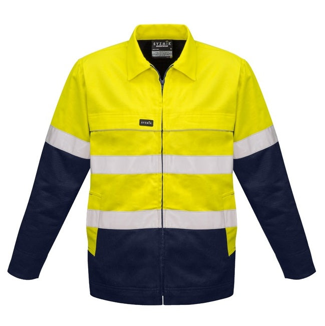 Syzmik ZJ590 Mens HiVis Cotton Drill Jacket - Yellow/Navy - Front View