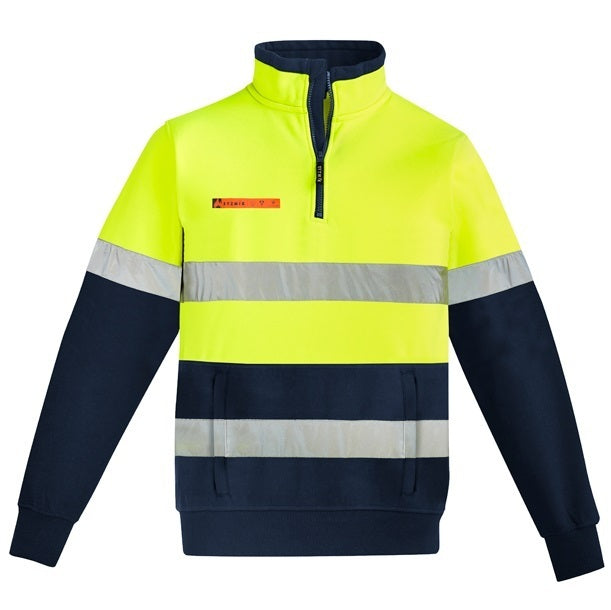 Syzmik ZT150 Mens Orange Flame HRC 2 Hoop Taped 1/4 Zip Brushed Fleece - Yellow/Navy - Front View