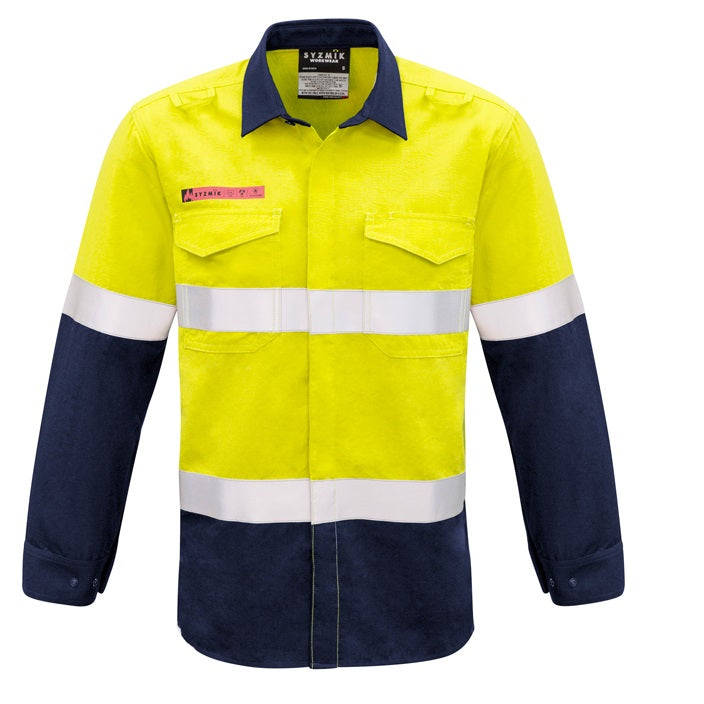 Syzmik ZW132 Mens Fire Amour HiVis Taped Spliced Shirt - Yellow/Navy - Front View