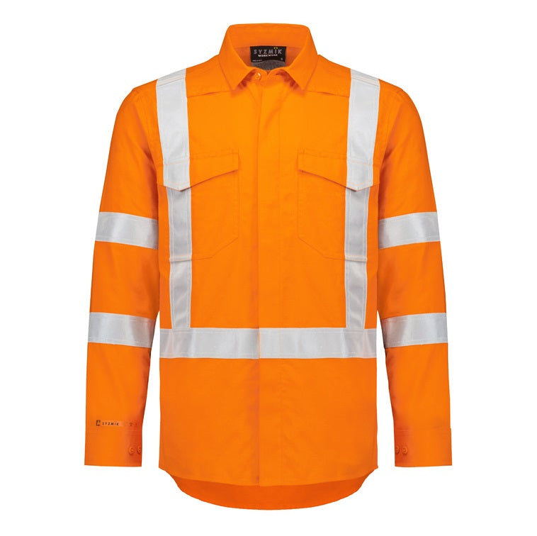 Syzmik ZW187 Mens Orange Flame Lightweight Ripstop X Back Taped Shirt