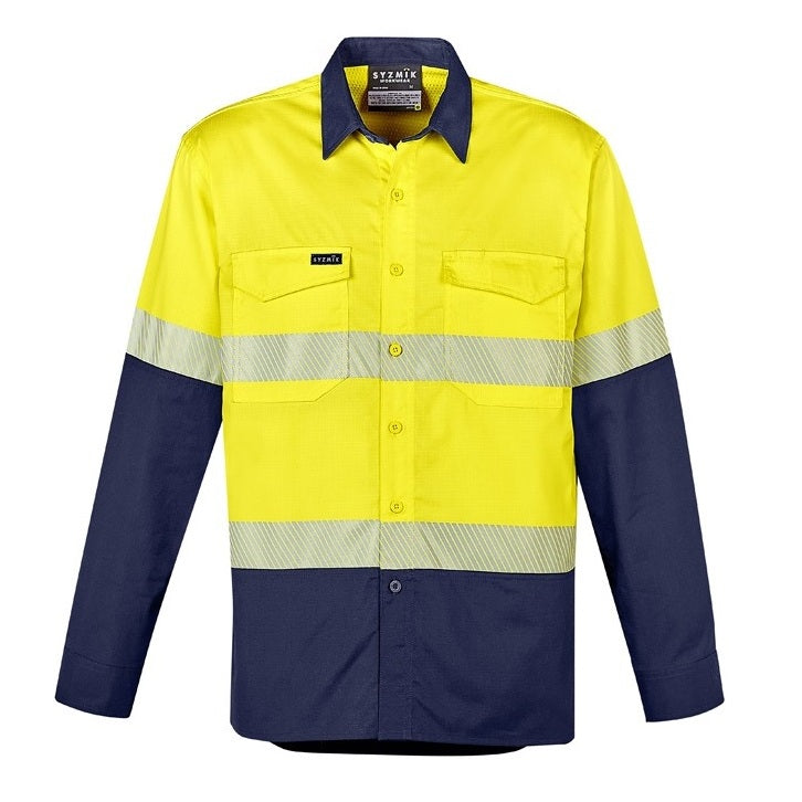 Syzmik ZW124 Mens Hi Vis Spliced Industrial L/S Shirt- Shoulder Taped