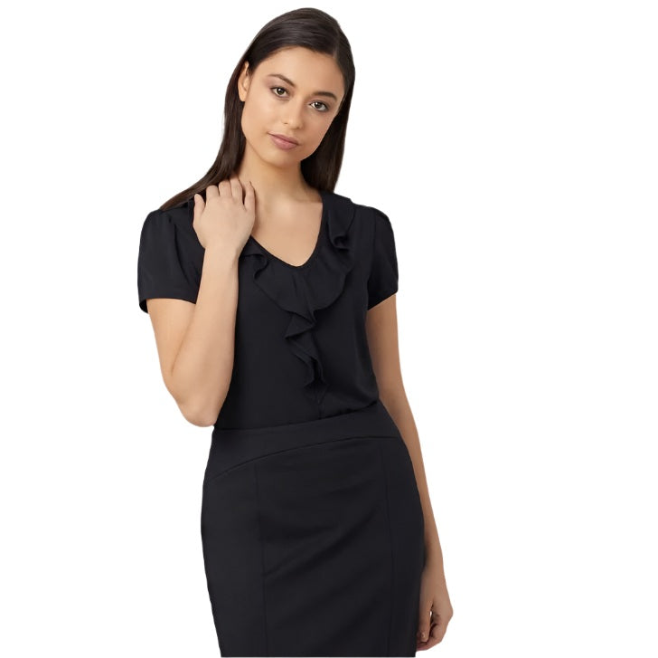 NNT CAT48H Matt Jersey Cap Sleeve Ruffle Neck T-Top