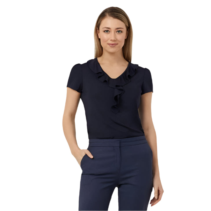 NNT CAT48H Matt Jersey Cap Sleeve Ruffle Neck T-Top