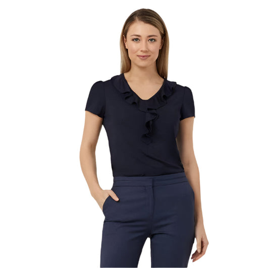 NNT CAT48H Matt Jersey Cap Sleeve Ruffle Neck T-Top