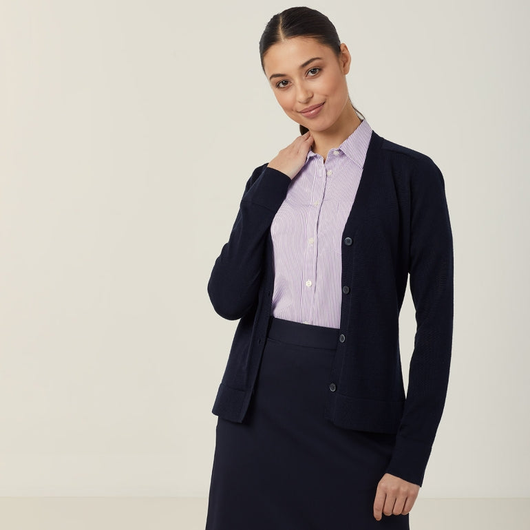 NNT CAT518 Pure Wool V-Neck Cardigan - Navy - Front View