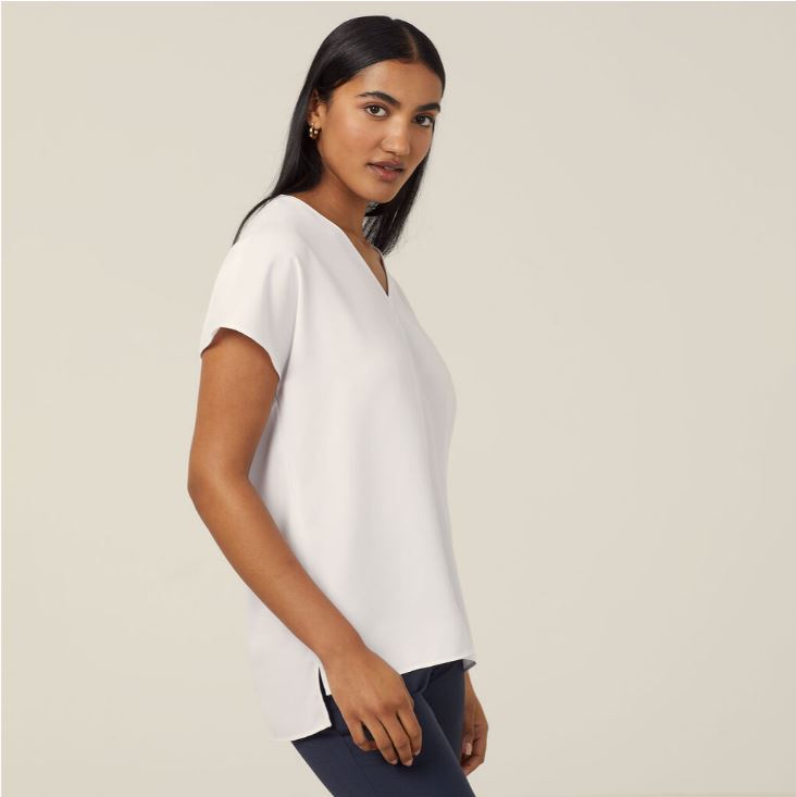NNT CATUPU French Georgette Short Sleeve V-Neck Top