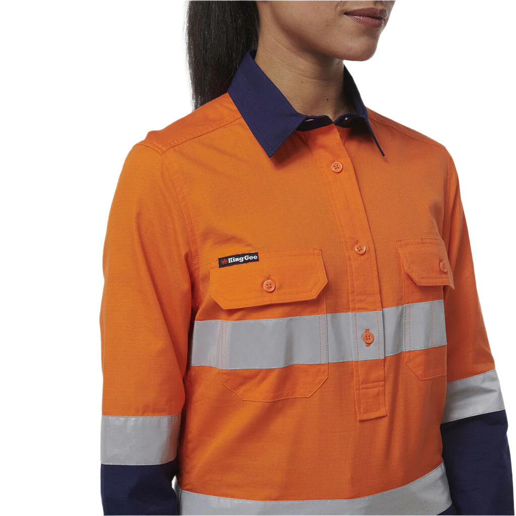 KingGee K44230 Womens Workcool Vented Closed Front Reflective Shirt