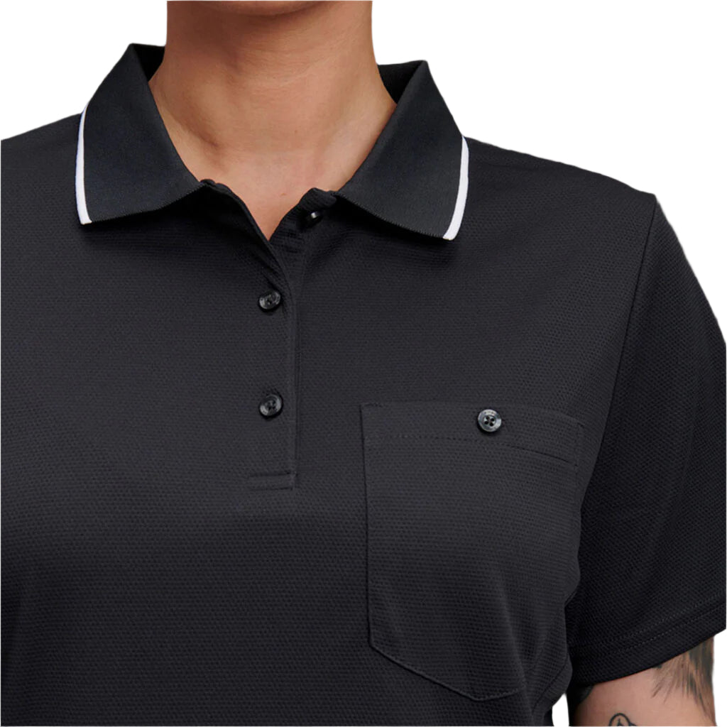 KingGee K44740 Work cool Hyper freeze Polo S/S Black Colour - Front Close Up View
