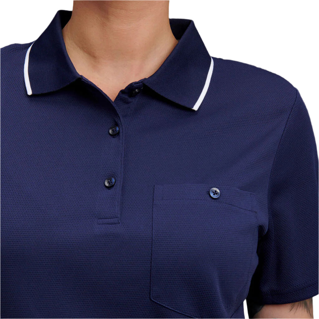 KingGee K44740 Work cool Hyper freeze Polo S/S Navy Colour - Front Close Up View with Pocket on Chest