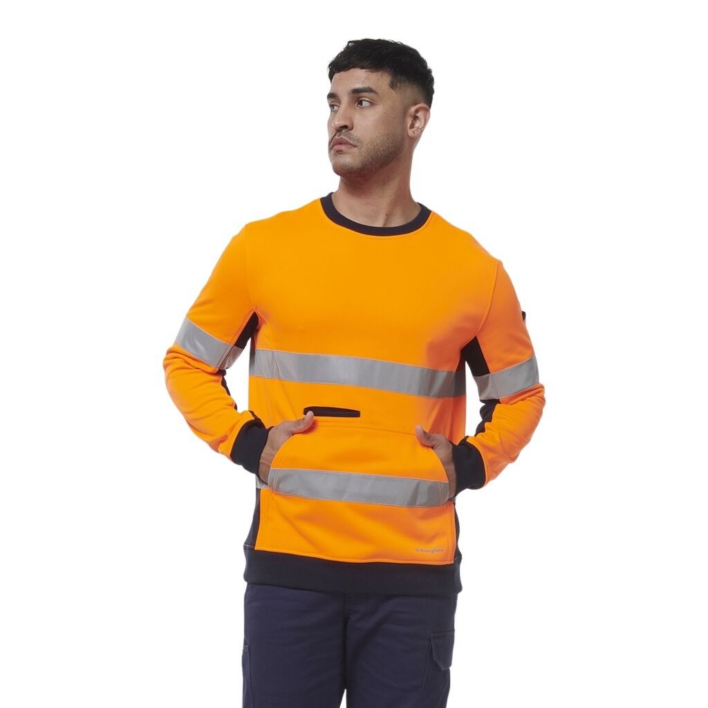 KingGee K55058 Reflective Spliced Crew Neck Fleece - Orange/Navy - Lifestyle