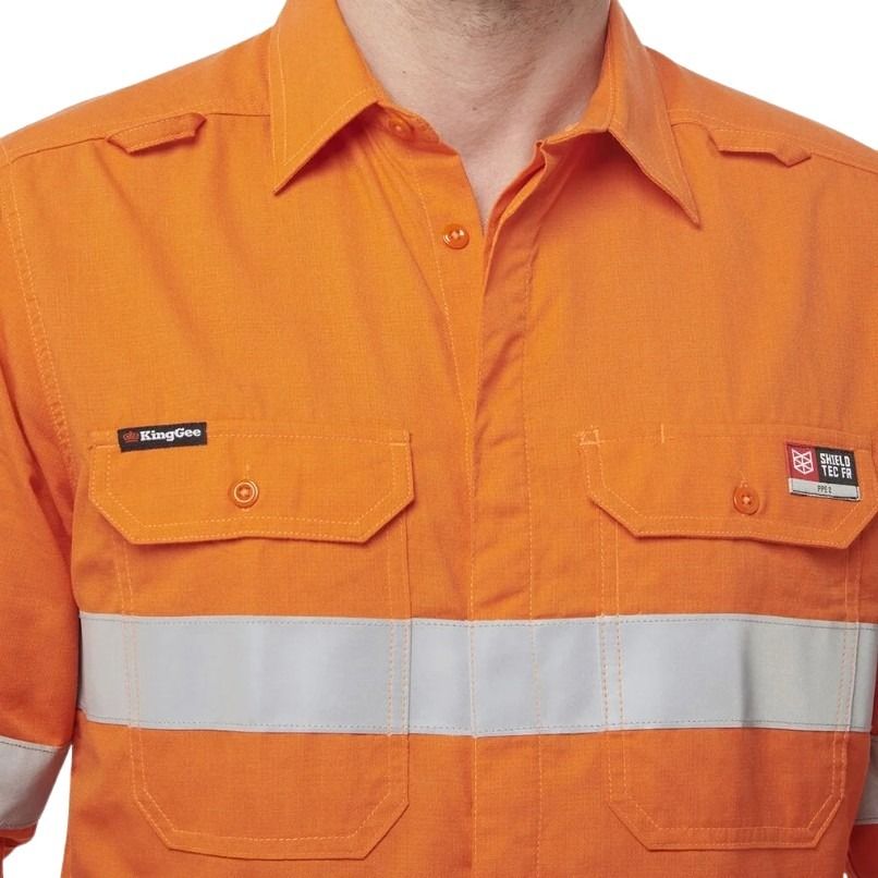 KingGee K84001 Shieldtec Lenzing FR Hivis Spliced Open Front Taped Shirt