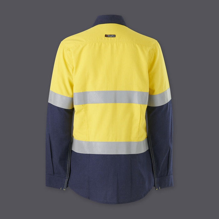 KingGee K84002 Women's Shieldtec Lenzing FR HiVis Spliced Open Front Taped Shirt