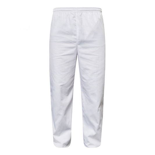 Unisex white elastic drawstring pants for food industry workers