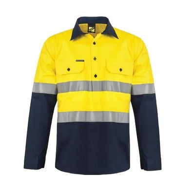 Workcraft WS6033 HiVis 2-Tone half Placket Cotton Drill Shirt