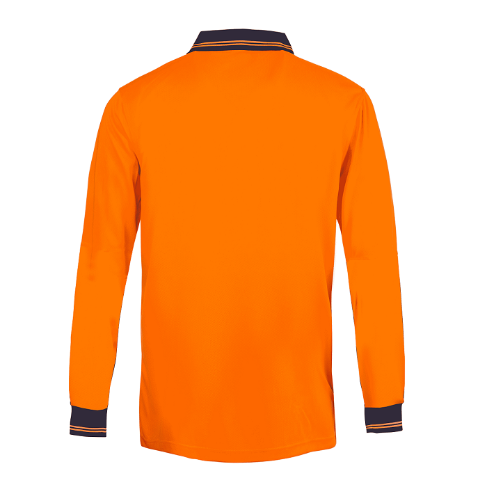 Workcraft WSP209 HiVis Lightweight Long Sleeve Micromesh Polo With Pocket - Orange/Navy - Back View
