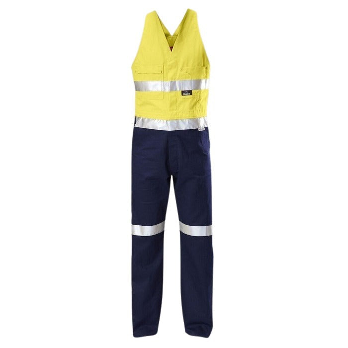 Hard Yakka Y01055 HiVis 2tone Action Back Cotton Taped Overall - Yellow/Navy - Front View