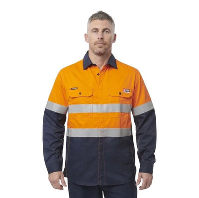 KingGee Y04350 Shieldtec FR Hivis 2tone Open Front Taped Shirt