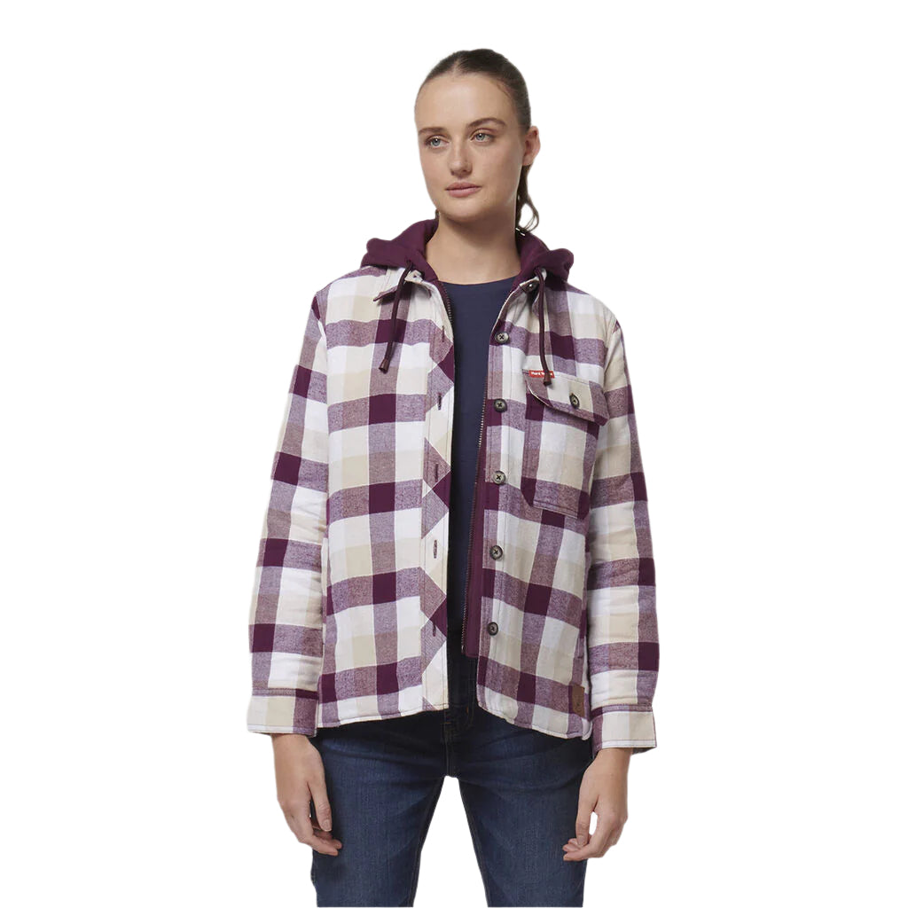 Hard Yakka Y08748 Women's Quilted Shacket - Purple colour - front view