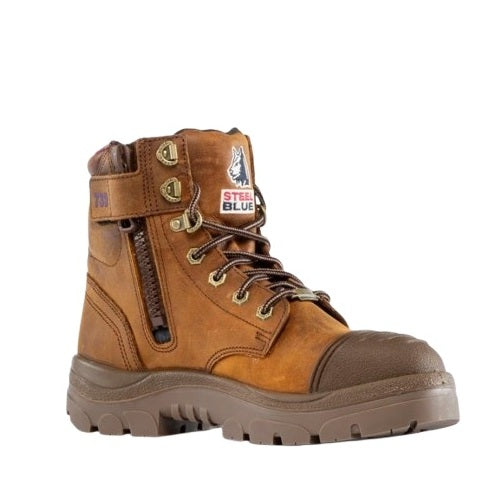 Steel Blue 512739 Ladies Argyle Zip Scuff Waterproof Safety Boots - Distressed Brown - Angled View