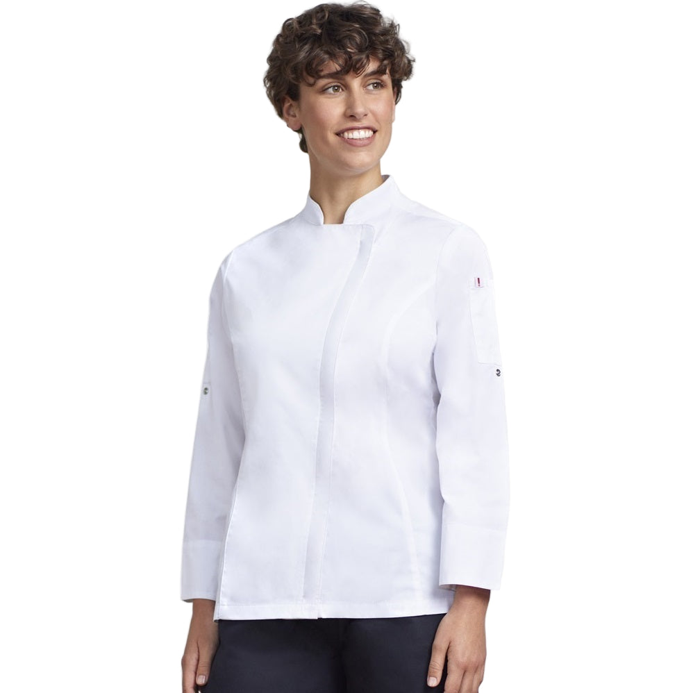 Biz Collection CH330LL Womens Alfresco Long Sleeve Chef Jacket - White - Front View