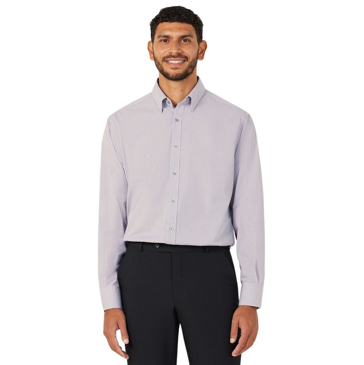 NNT CATDGZ Long Sleeve Button Down Under Collar Shirt - Grey/White - Front View